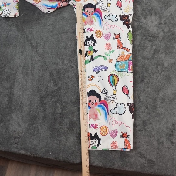 Shein Overalls Womens M Multicolor Kidcore Teacher‎ Doodle All Over Print - Picture 6 of 15